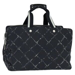 CHANEL Travel Line Boston Bag Nylon Black Silver CC Auth bs30483
